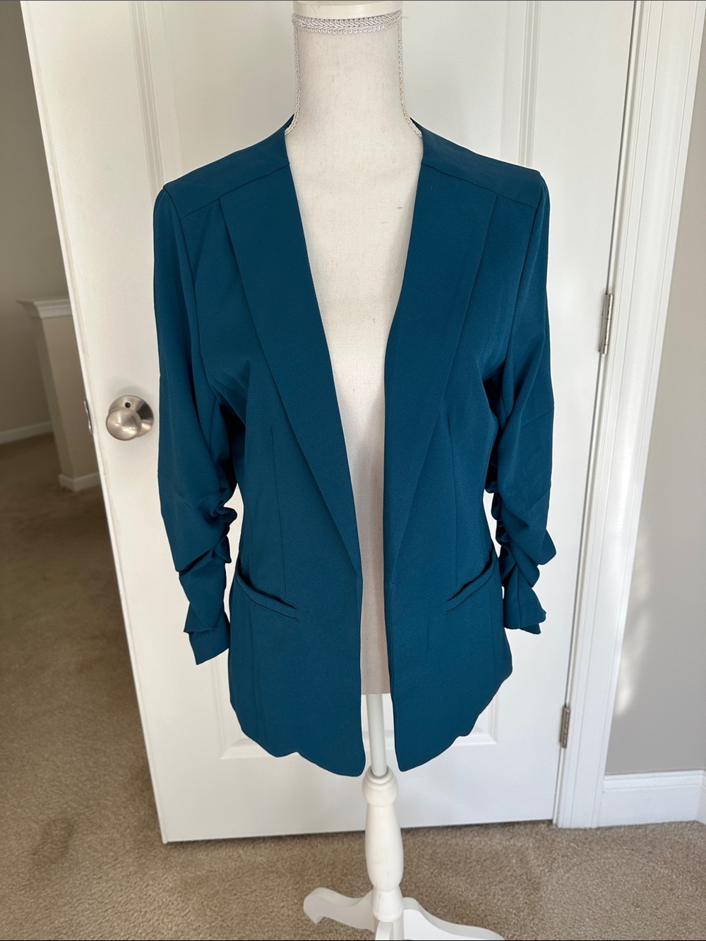 Skies Are Blue Teal Open-Front Blazer